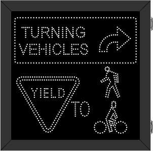 TURNING VEHICLES w/ Veering Right Arrow & Border YIELD TO Pedestrian Symbol Bicycle Yield Symbol Image